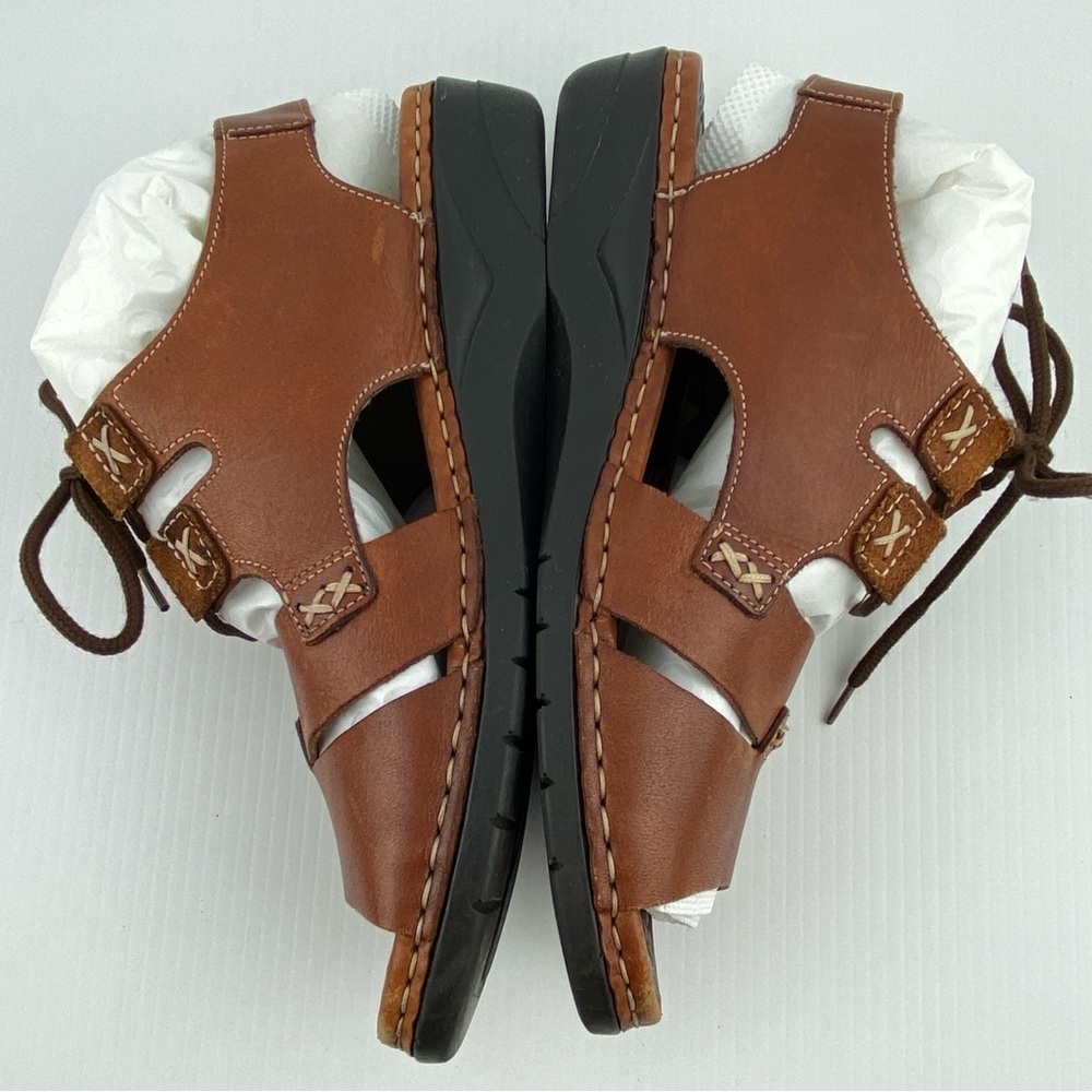 Rieker Sandals Brown Leather Sz 37 - Sz 6 Open Toed Lace Up Ankle Strap - Picture 4 of 11